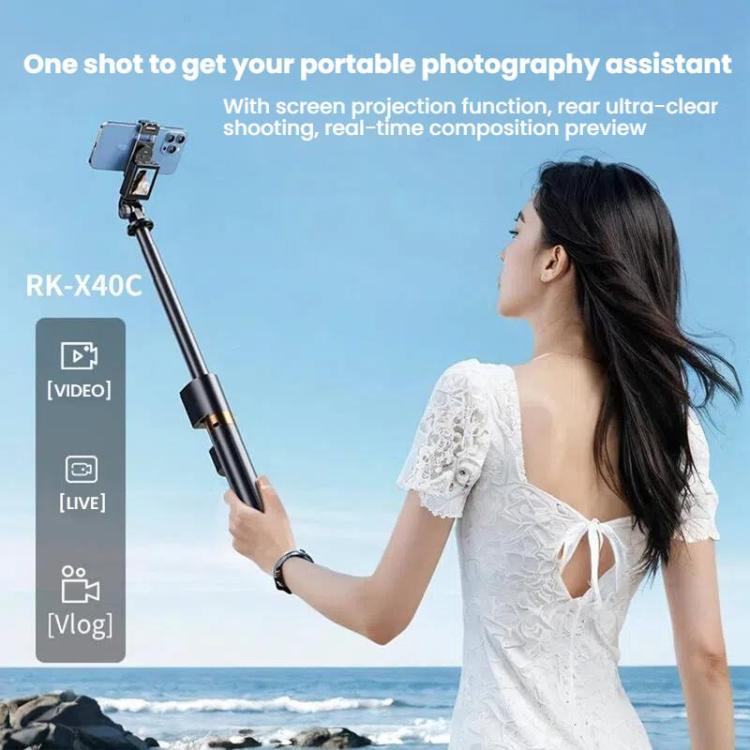 Palo selfie con espejo de pantalla para teléfono móvil, visualización en tiempo real, trípode para fotos traseras en vivo