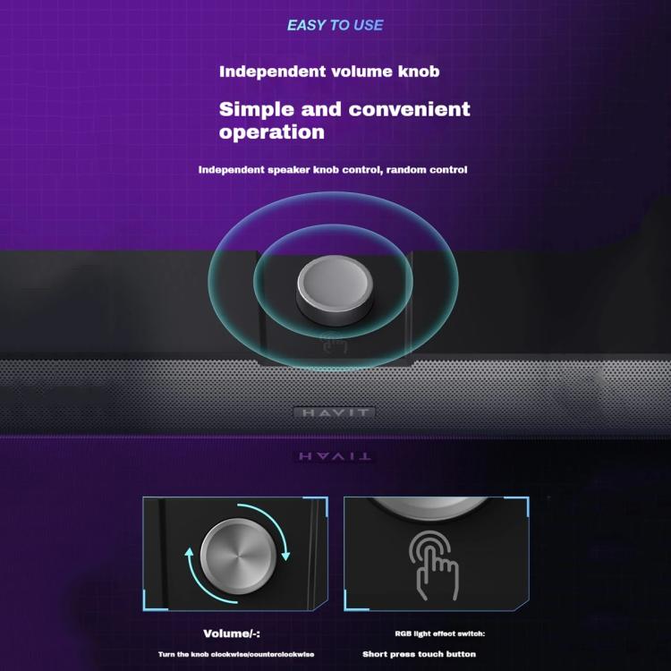 Altavoz con cable para computadora de escritorio Havit M19 con efecto de iluminación RGB, Black Standard Version, White Standard Version, Black Bluetooth Version, Bluetooth Microphone Version