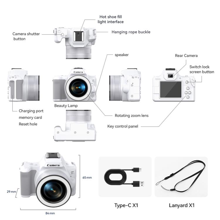 Mini cámara digital portátil Ultra HD 2K de 48 millones de píxeles, Black, White, White+Fill Light, Black+Fill Light