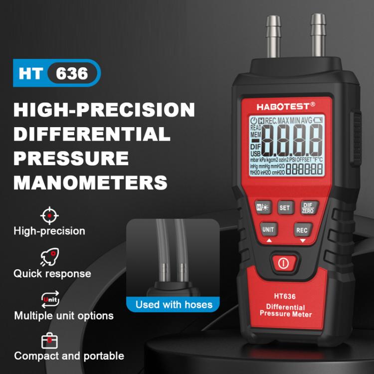 Manómetro de presión diferencial de alta precisión HABOTEST HT636, comprobador digital de micropresión, HT636
