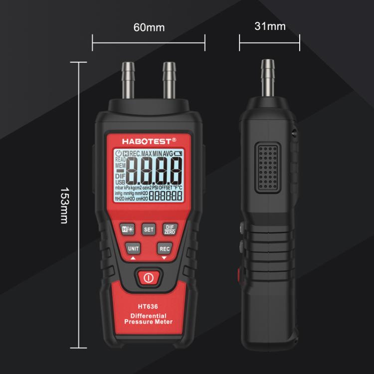 Manómetro de presión diferencial de alta precisión HABOTEST HT636, comprobador digital de micropresión, HT636