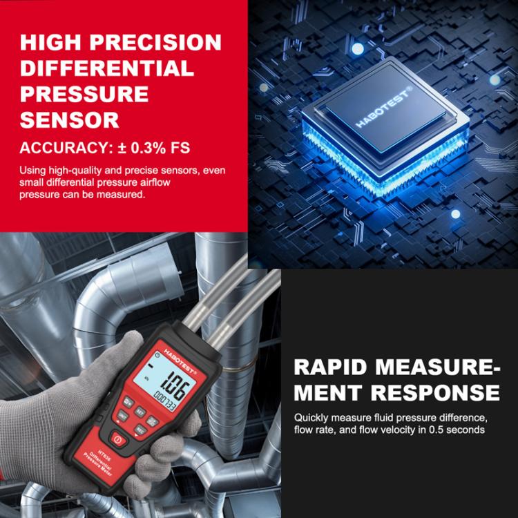 Manómetro de presión diferencial de alta precisión HABOTEST HT636, comprobador digital de micropresión, HT636