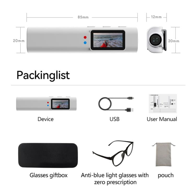 Cámara para gafas FPV HD 2.7K Pantalla a color IPS de 0.96 pulgadas Disparo conveniente