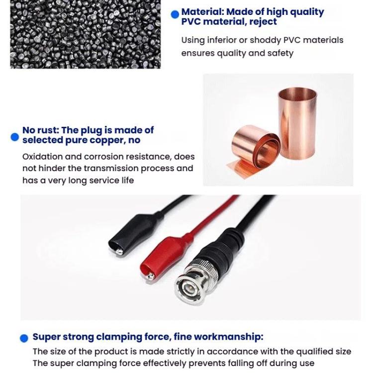 Cable de prueba de señal Q9 para sonda de osciloscopio con conector BNC macho a 2 pinzas de cocodrilo, 0.5m, 1m, 1.5m