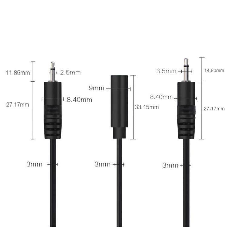 Cable mono de 2 pines AUX de un solo cabezal Cable de alimentación de audio para altavoz Cable de audio, longitud: 25 cm, 2.5mm Male, 2.5mm Female, 3.5mm Male, 3.5mm Female