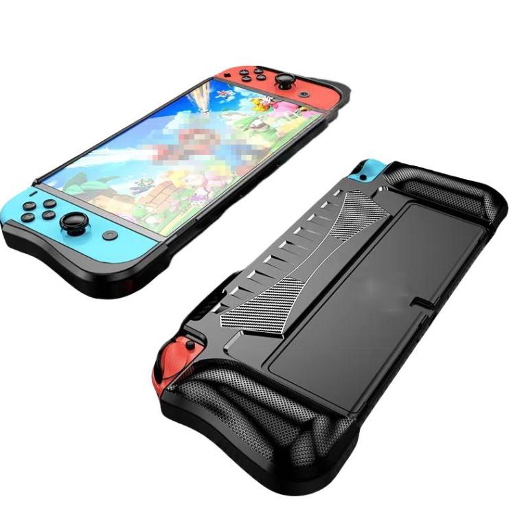 Funda protectora de TPU integrada para consola Switch OLED con 2 ranuras para tarjetas de juego.