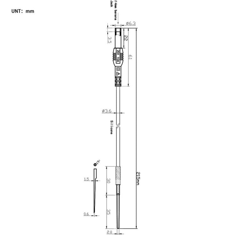 Cable adaptador para multímetro hembra de 4 mm con conector de clavija y terminal.
