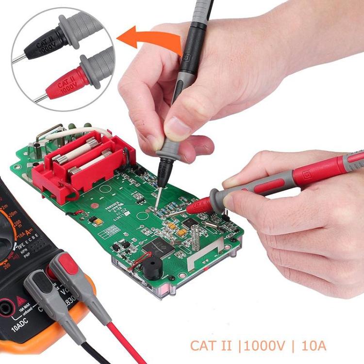 Juego de sondas universales con pinzas de cocodrilo y conector banana de 4 mm para multímetro.