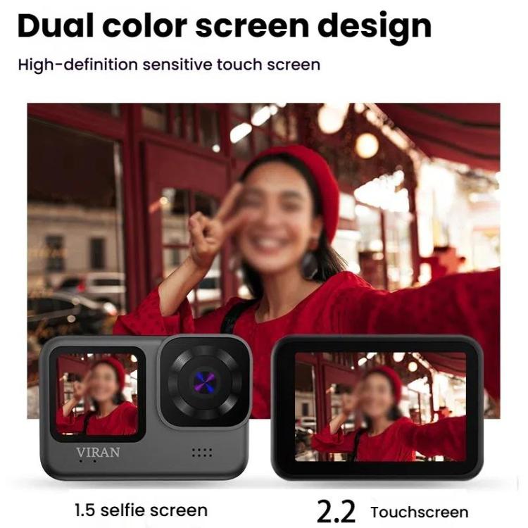 Cámara deportiva VIRAN V11 con pantalla bicolor, resolución 5K HD, resistente al agua IP68 y estabilización de imagen de seis ejes., V11