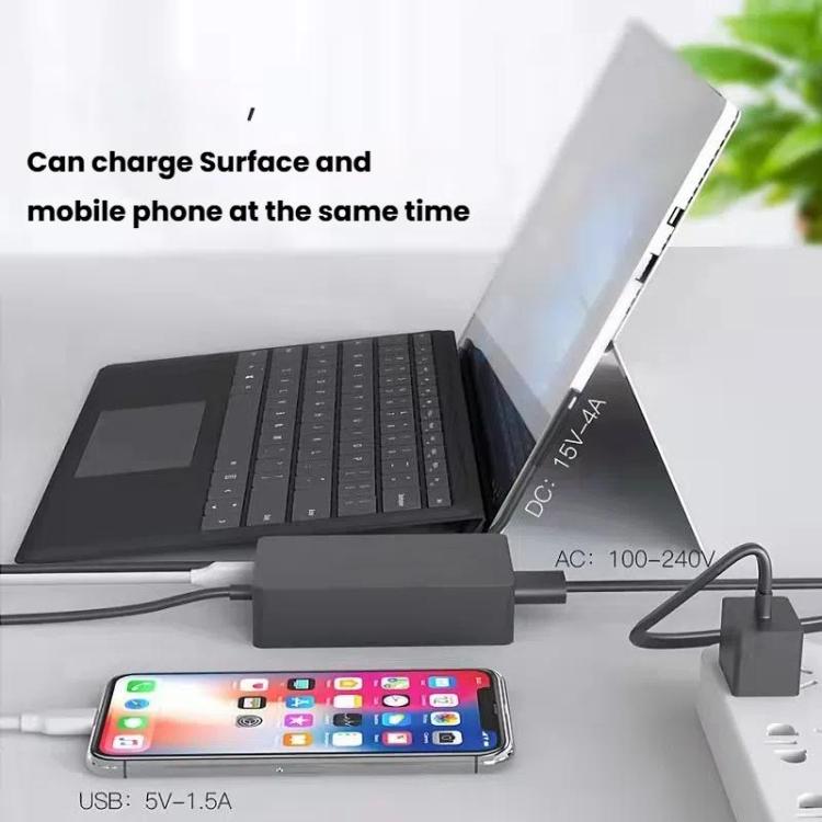 Cargador rápido de 65 W, 15 V, 4 A con puerto USB-A de 5 V y 1 A para Microsoft Surface Laptop. Adaptador de corriente alterna., US Plug, EU Plug, UK Plug, AU Plug