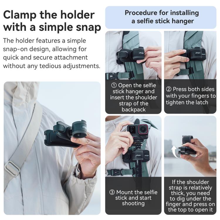 Soporte para palo selfie AMagisn, accesorio rápido para mochila de cámara de acción para Insta360 / DJI / GoPro
