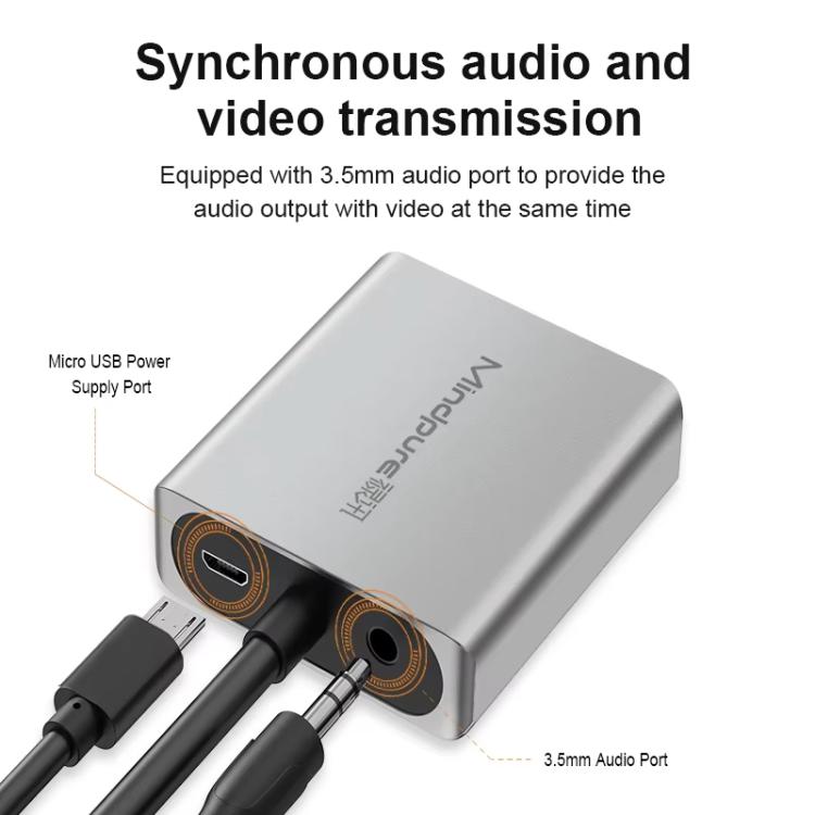 Adaptador convertidor VGA a HDMI para cable de monitor de computadora con fuente de alimentación de audio, AD014