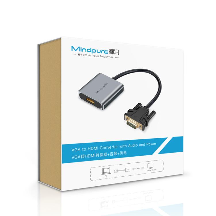 Adaptador convertidor VGA a HDMI para cable de monitor de computadora con fuente de alimentación de audio, AD014