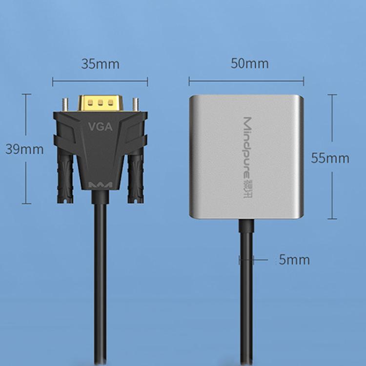 Adaptador convertidor VGA a HDMI para cable de monitor de computadora con fuente de alimentación de audio, AD014