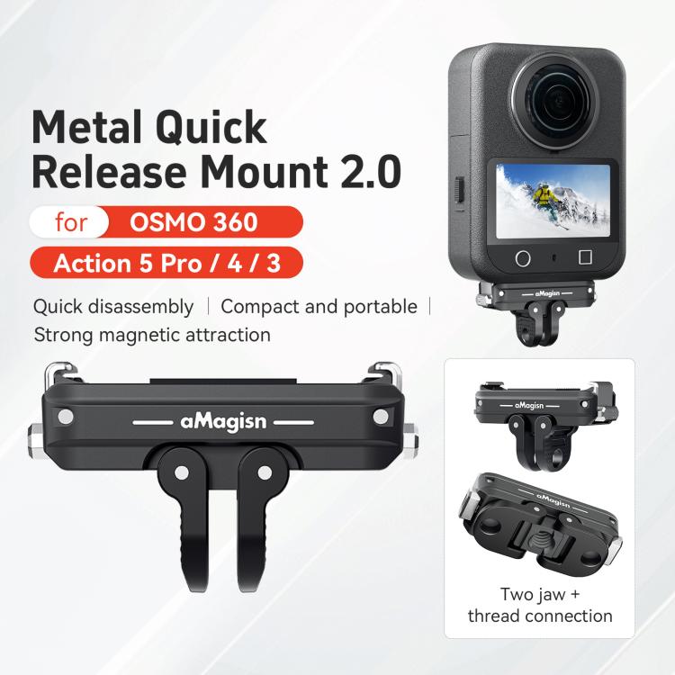 Adaptador de interfaz doble para soporte magnético de liberación rápida de metal aMagisn para DJI Osmo 360/Action 5 Pro/4/3