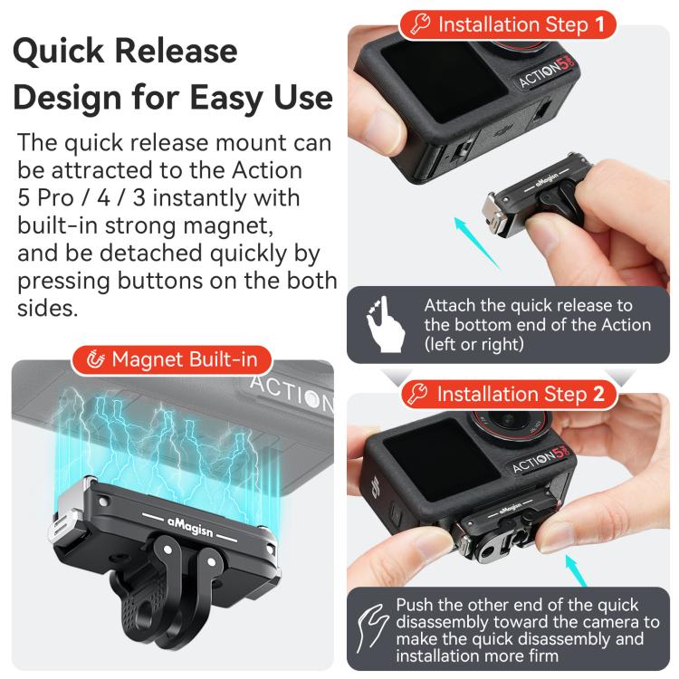 Adaptador de interfaz doble para soporte magnético de liberación rápida de metal aMagisn para DJI Osmo 360/Action 5 Pro/4/3