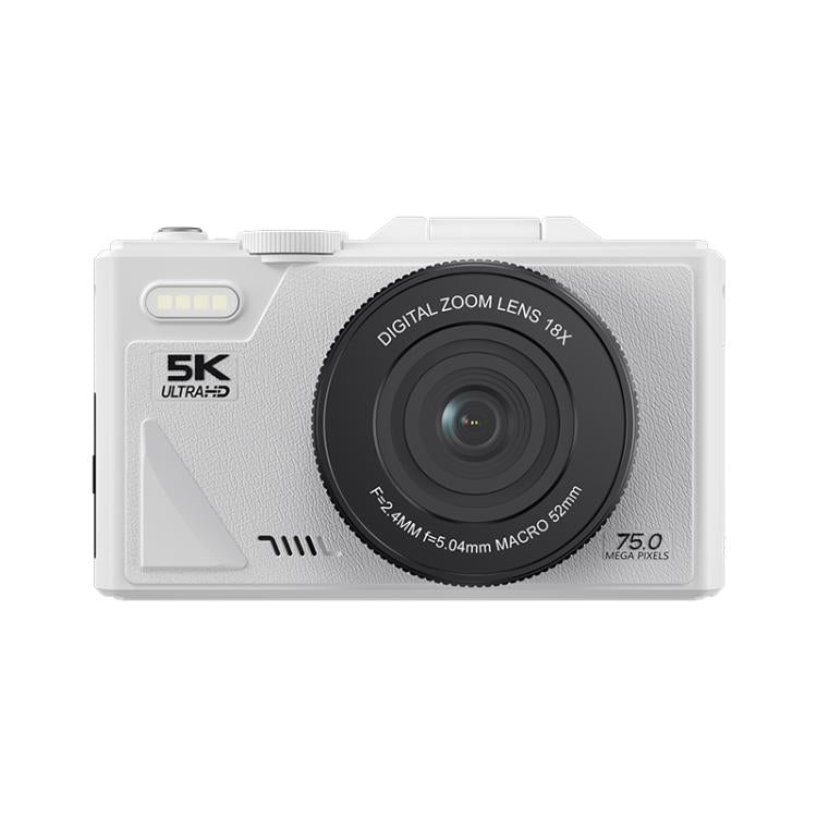 Cámara digital W1 5K HD de 75 MP con zoom digital de 18x, grabadora de vídeo WiFi y pantalla abatible., W1 White, W1 Black