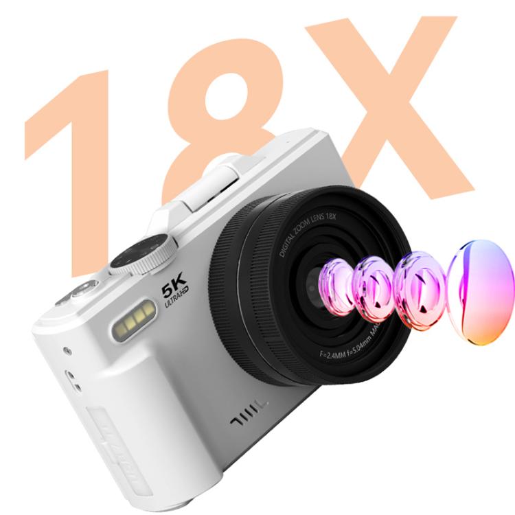 Cámara digital W1 5K HD de 75 MP con zoom digital de 18x, grabadora de vídeo WiFi y pantalla abatible., W1 White, W1 Black