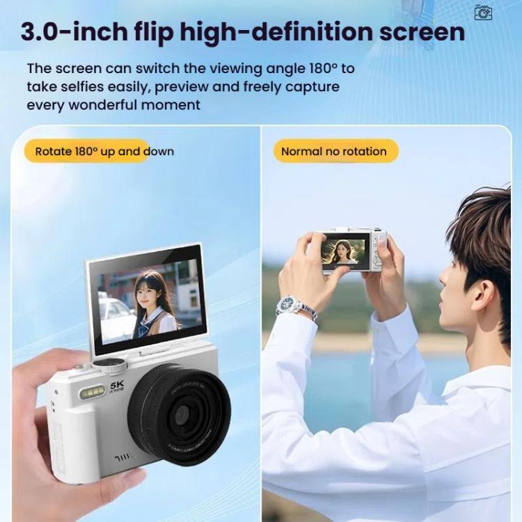 Cámara digital W1 5K HD de 75 MP con zoom digital de 18x, grabadora de vídeo WiFi y pantalla abatible., W1 White, W1 Black
