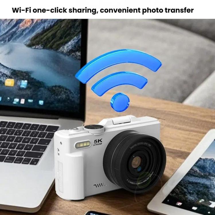 Cámara digital W1 5K HD de 75 MP con zoom digital de 18x, grabadora de vídeo WiFi y pantalla abatible., W1 White, W1 Black