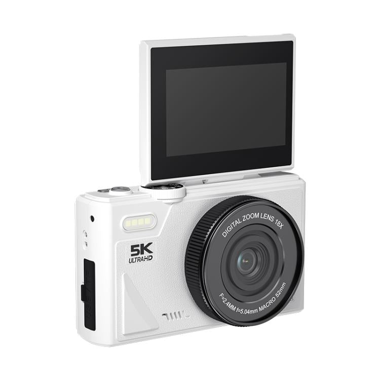 Cámara digital W1 5K HD de 75 MP con zoom digital de 18x, grabadora de vídeo WiFi y pantalla abatible., W1 White, W1 Black