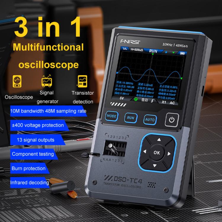 Osciloscopio 3 en 1, probador de transistores, generador de señales, ancho de banda de 10M, a prueba de quemaduras., FNIRSI DSO-TC4
