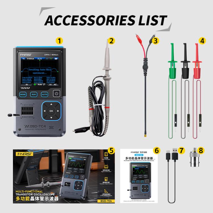 Osciloscopio 3 en 1, probador de transistores, generador de señales, ancho de banda de 10M, a prueba de quemaduras., FNIRSI DSO-TC4