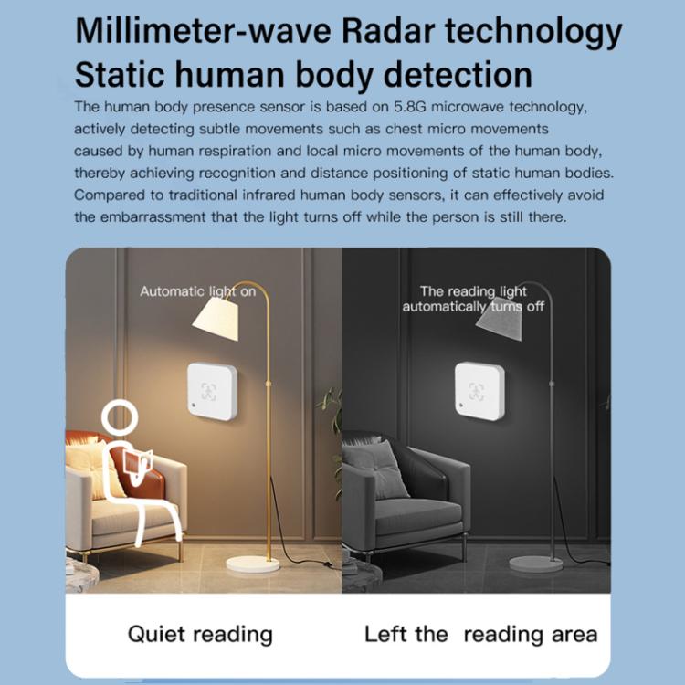 Sensor de presencia humana, detección por radar de ondas milimétricas, sensor de iluminancia integrado., Tuya WiFi Square, Tuya WiFi Round, Tuya Zigbee Square, Tuya Zigbee Round