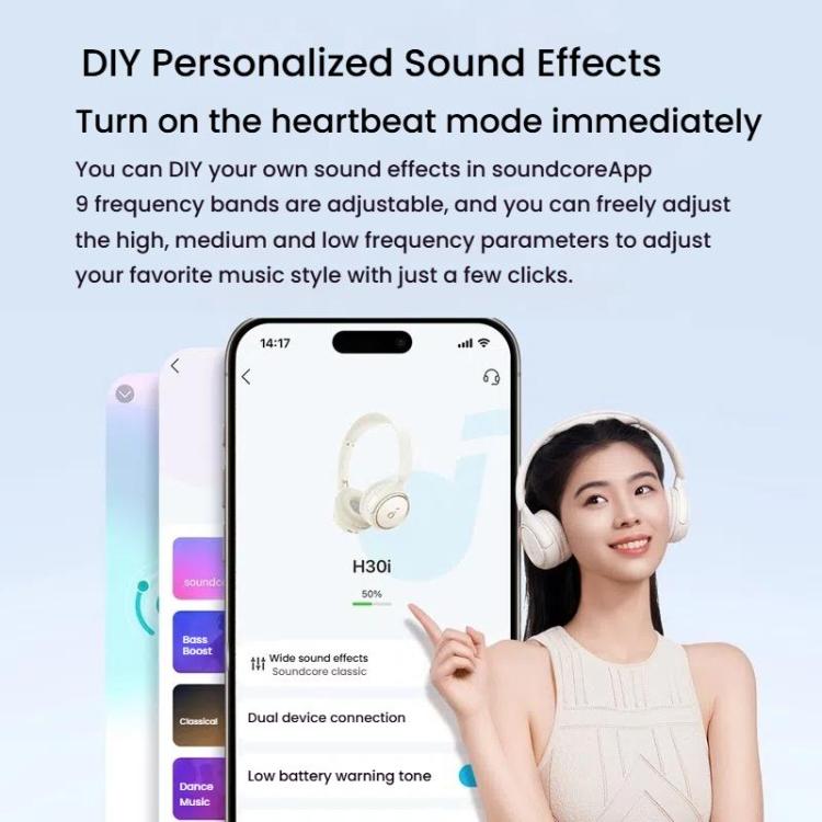 Auriculares inalámbricos Bluetooth con diadema Soundcore H30i A3012
