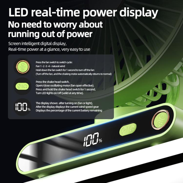 Ventilador de escritorio F6 con pantalla digital inteligente LED, 5 velocidades y luz nocturna., Basic Green, Basic White, Shaking Head Green, Shaking Head White