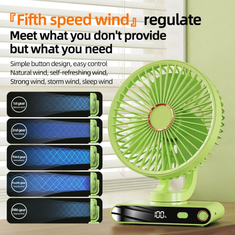 Ventilador de escritorio F6 con pantalla digital inteligente LED, 5 velocidades y luz nocturna., Basic Green, Basic White, Shaking Head Green, Shaking Head White