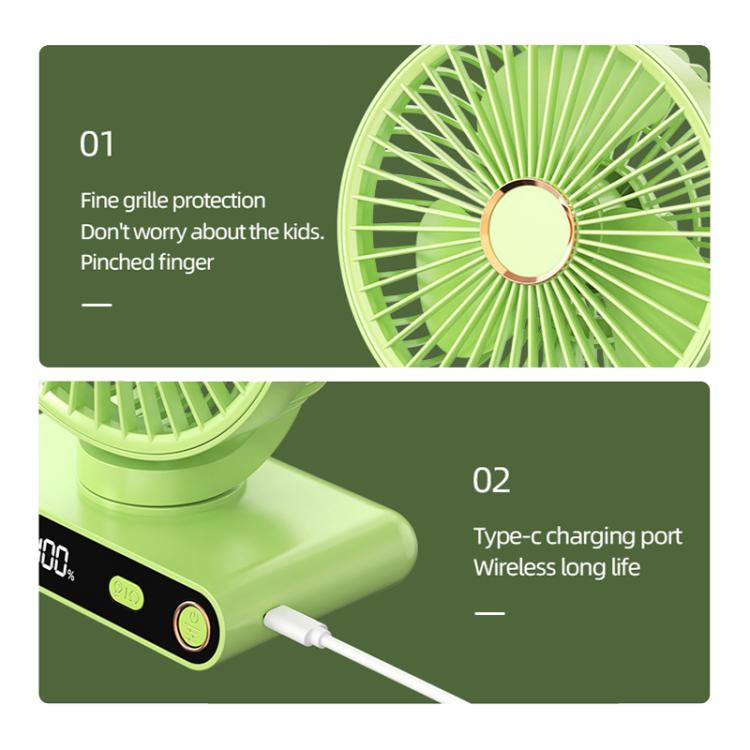 Ventilador de escritorio F6 con pantalla digital inteligente LED, 5 velocidades y luz nocturna., Basic Green, Basic White, Shaking Head Green, Shaking Head White