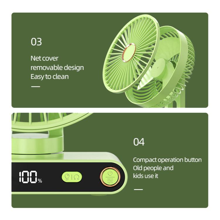 Ventilador de escritorio F6 con pantalla digital inteligente LED, 5 velocidades y luz nocturna., Basic Green, Basic White, Shaking Head Green, Shaking Head White