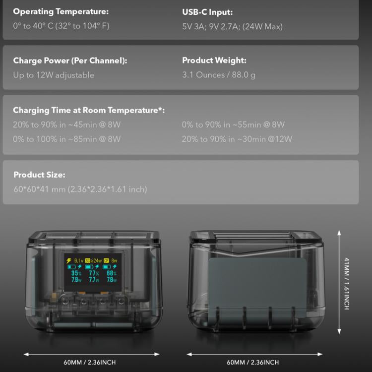 Base de carga súper rápida para GoPro HERO13 Black con pantalla OLED