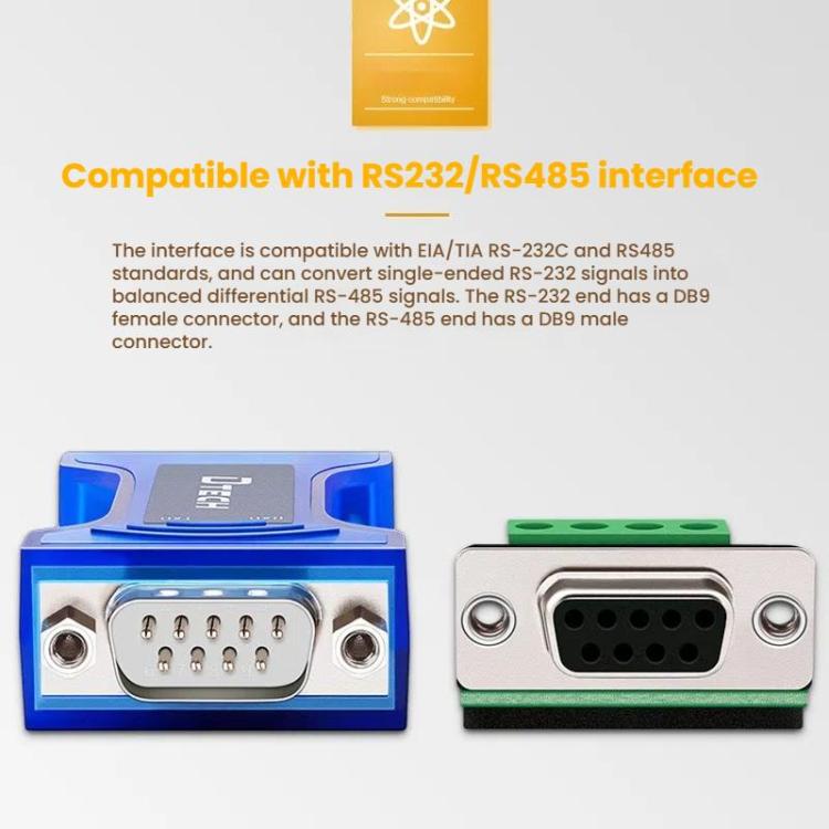 Convertidor bidireccional DTECH RS232 a RS485 con protección contra sobretensiones y transitorios - Interfaz pasiva optoaislada