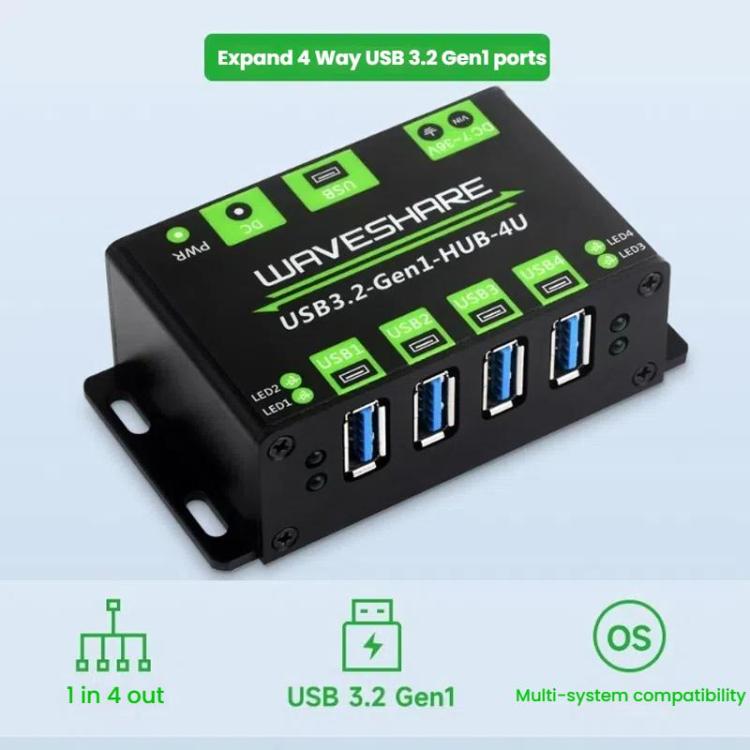 Hub USB 3.2 de 4 vías, extensor de carcasa metálica de 1 a 4 puertos, 27837