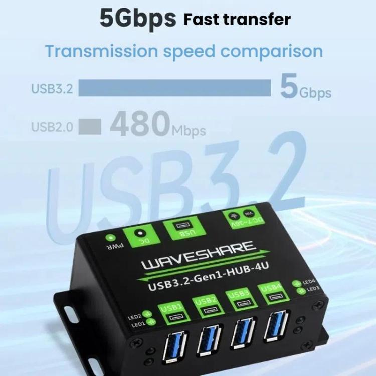 Hub USB 3.2 de 4 vías, extensor de carcasa metálica de 1 a 4 puertos, 27837
