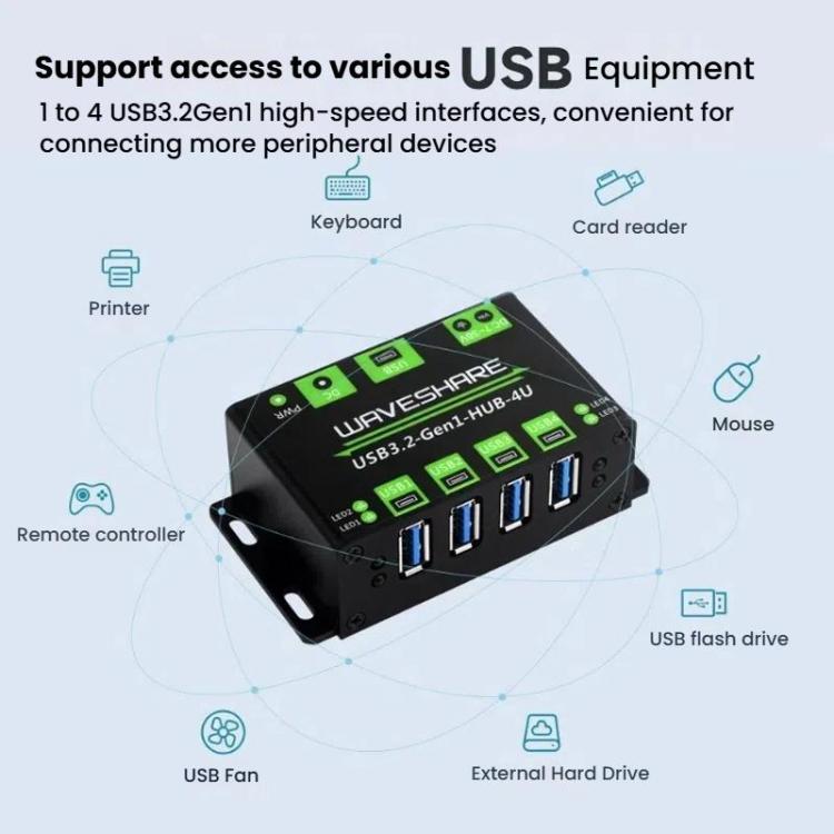 Hub USB 3.2 de 4 vías, extensor de carcasa metálica de 1 a 4 puertos, 27837