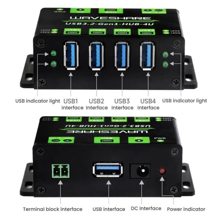 Hub USB 3.2 de 4 vías, extensor de carcasa metálica de 1 a 4 puertos, 27837