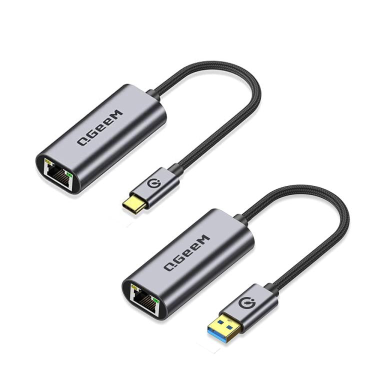 Adaptador convertidor LAN Gigabit Ethernet para portátil, PC, smartphone, Plug & Play, longitud del cable 15 cm, QGeeM  USB-C/Type-C To RJ45, QGeeM  USB-A To RJ45