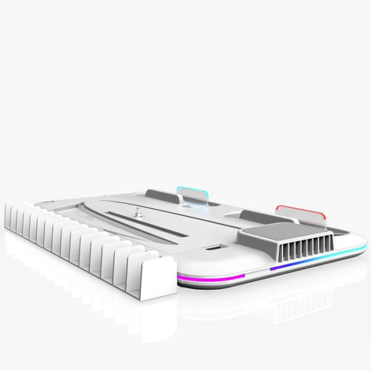 Soporte de refrigeración multifuncional para PS5 Slim / Pro con estación de carga para mandos y soporte para discos de juegos.