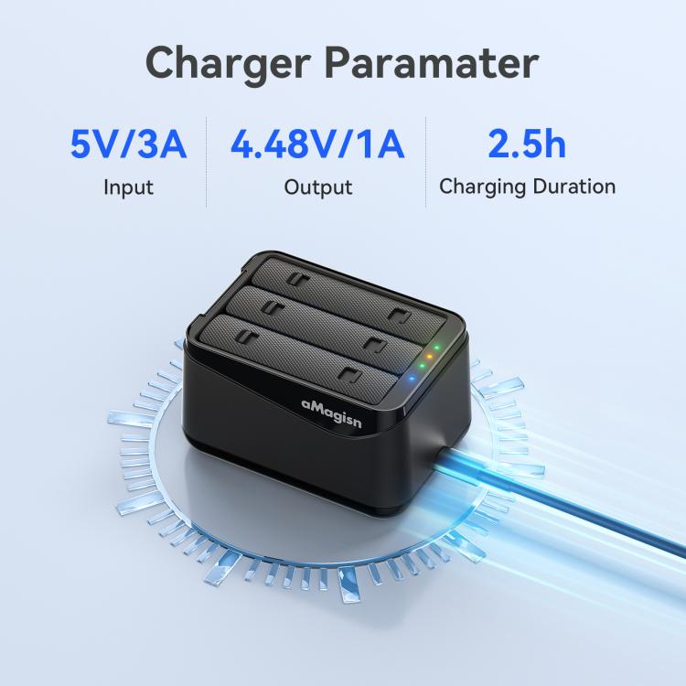 Cargador de baterías AMagisn para cámara Insta360 X5, estación de carga rápida para 3 baterías simultáneamente.