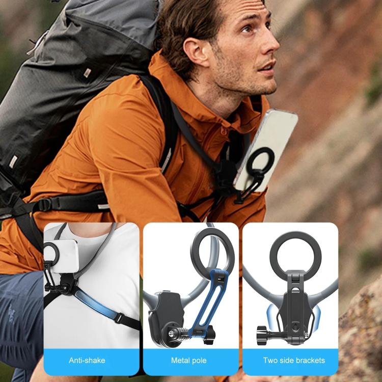 Soporte magnético ajustable para el cuello con correa pectoral de liberación rápida y soporte POV para deportes y vlogging., K08-2M