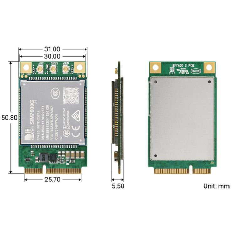 Módulo SIMCom SIM7600G-H-PCIE 4G LTE Cat-4, cobertura global, GNSS, conector Mini-PCIe