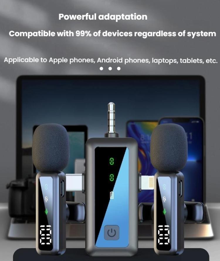 Micrófono de solapa inalámbrico digital mini para teléfono móvil con reducción de ruido para grabación de vídeo en directo, H68 3 In 1 Single Mic, H68 3 In 1 Dual Mic, H67 Type-C Single Mic, H67 Type-C Dual Mic, H67 8 Pin Single Mic, H67 8 Pin Dual Mic