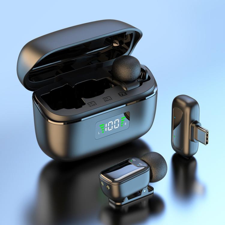 Micrófono dual mini inalámbrico con clip para dedo, micrófono Bluetooth con reducción de ruido para teléfonos móviles y transmisiones en vivo., Type-C, 8 Pin