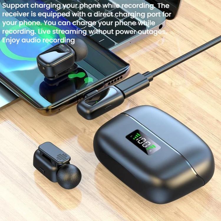 Micrófono dual mini inalámbrico con clip para dedo, micrófono Bluetooth con reducción de ruido para teléfonos móviles y transmisiones en vivo., Type-C, 8 Pin