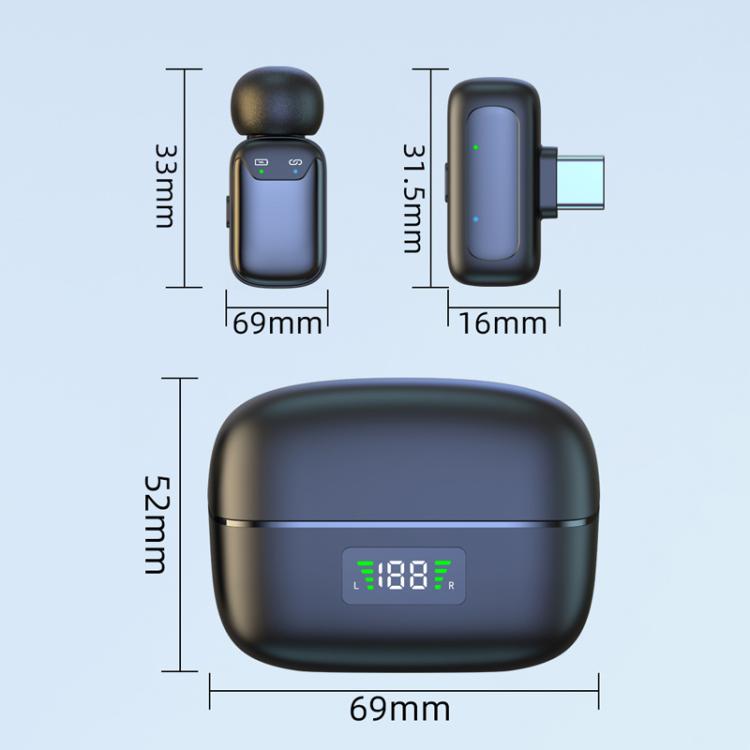 Micrófono dual mini inalámbrico con clip para dedo, micrófono Bluetooth con reducción de ruido para teléfonos móviles y transmisiones en vivo., Type-C, 8 Pin