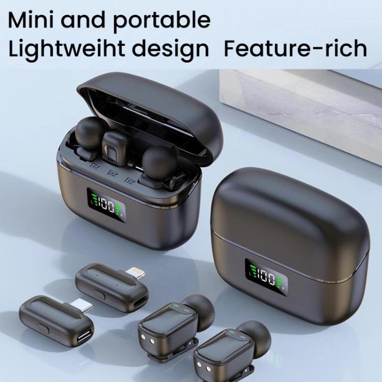 Micrófono dual mini inalámbrico con clip para dedo, micrófono Bluetooth con reducción de ruido para teléfonos móviles y transmisiones en vivo., Type-C, 8 Pin