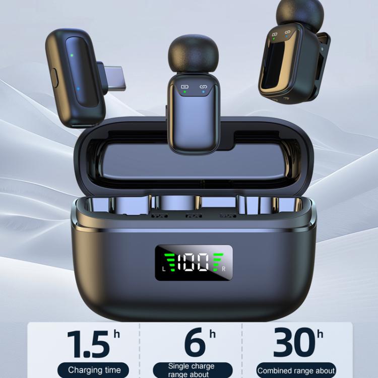 Micrófono dual mini inalámbrico con clip para dedo, micrófono Bluetooth con reducción de ruido para teléfonos móviles y transmisiones en vivo., Type-C, 8 Pin